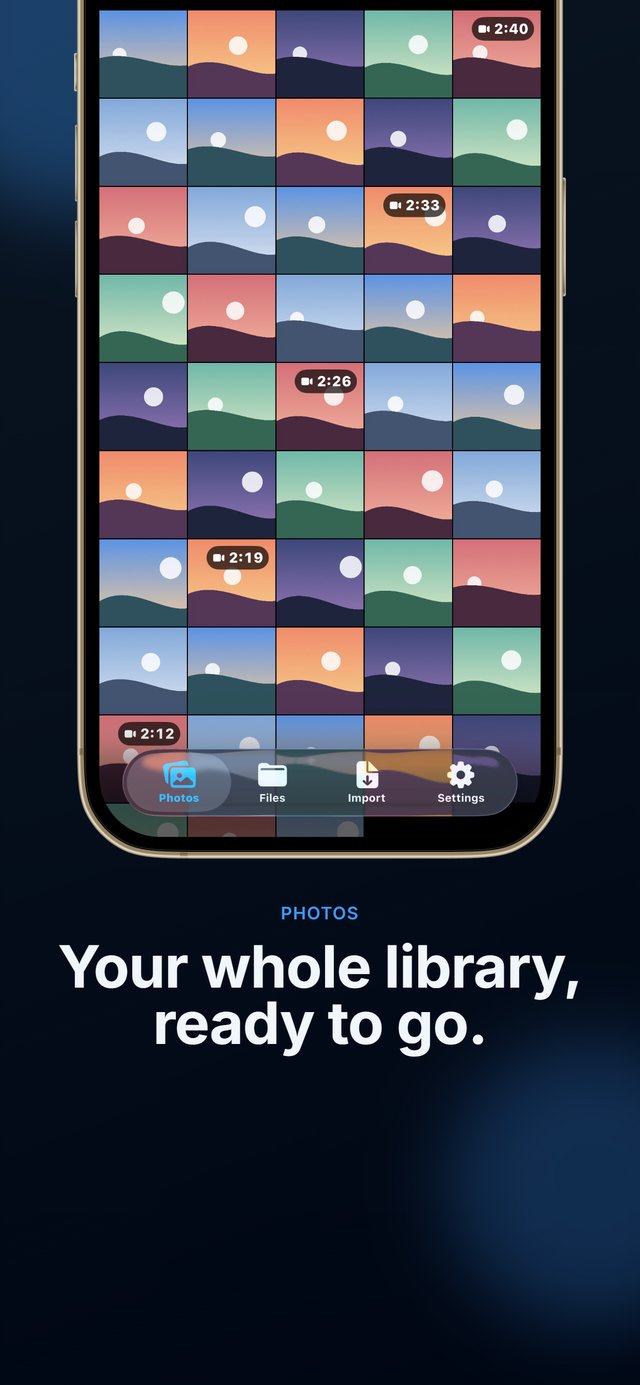 The photo library grid with photos and videos ready to send
