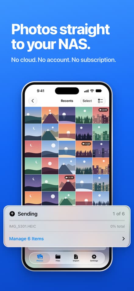 SMBDrop sending six selected iPhone photos straight to a NAS.